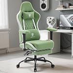 Gaming Chair,Computer Office Chair with Footrest,Massage,Pink | Gel Pad,Ergonomic,Spring Cushion,High Back,Adjustable Arms,Reclining,Lumbar Support,Headrest,Leather Gamer Chair for Adults