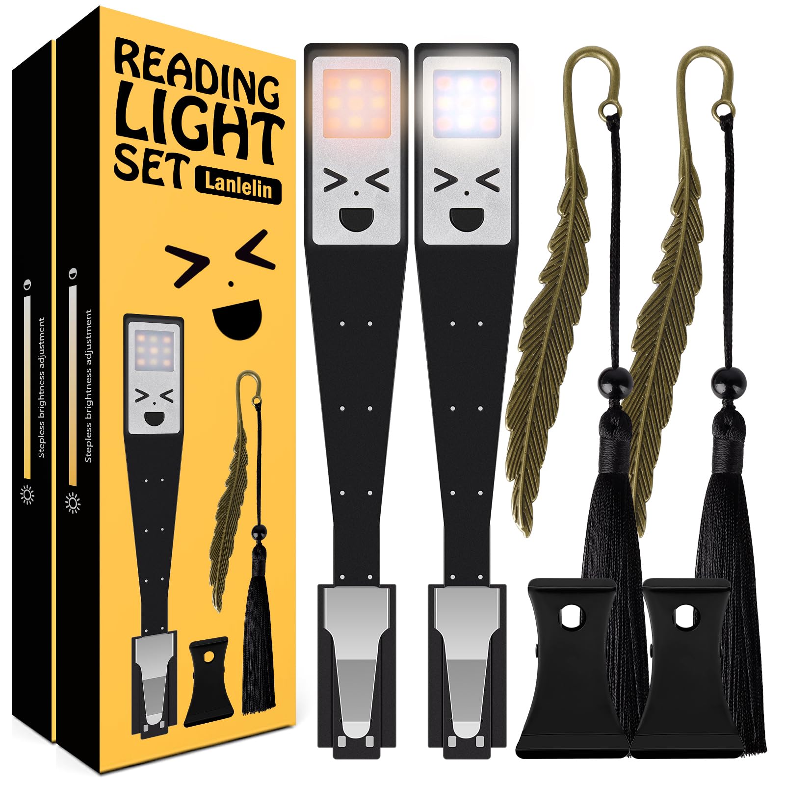 Lanlelin 2 Pack Luz Lectura USB, 9 LED 3 Colores Lámpara de Lectura con Clip para Protección Ocular Luz Led para Lectores Noche Linterna Lectura Luz Lectura Libros Cama, Duradero Peso Ligero Portátil.