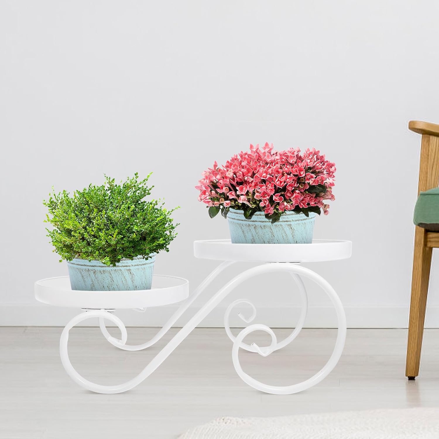 BESPORTBLE European Style Floor Flowerpot Holder Plant Stand White Iron Art Balcony Rack for Vases Bonsai Display Indoor Decorative Shelf for Bedroom Living Office