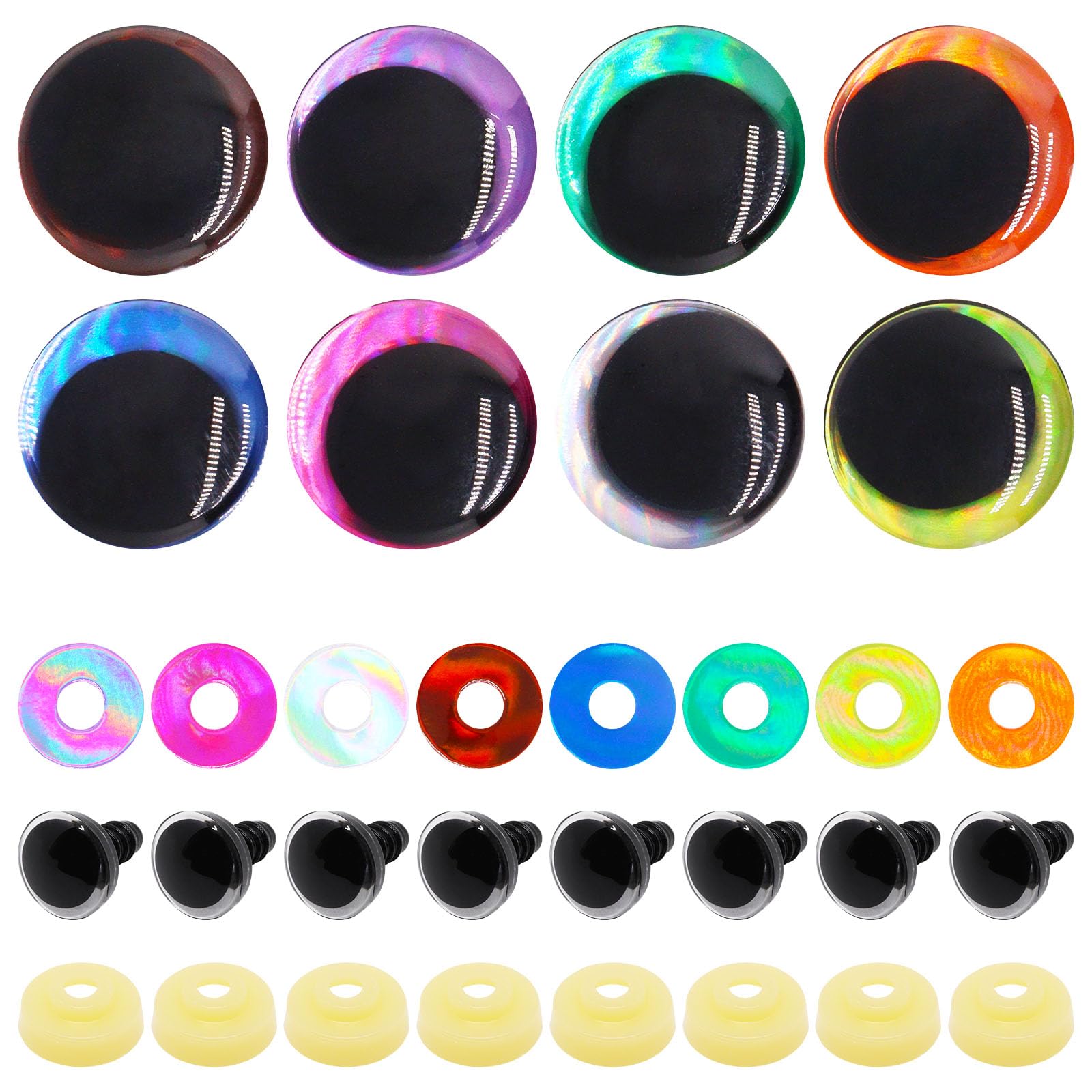 16pcs 16mm 3D Glitter Safety Eyes for Crocheting, Tie Dye Laser Crochet Safety Eyes Amigurumi, for Stuffed Animals Doll Eye Crafts-image-18