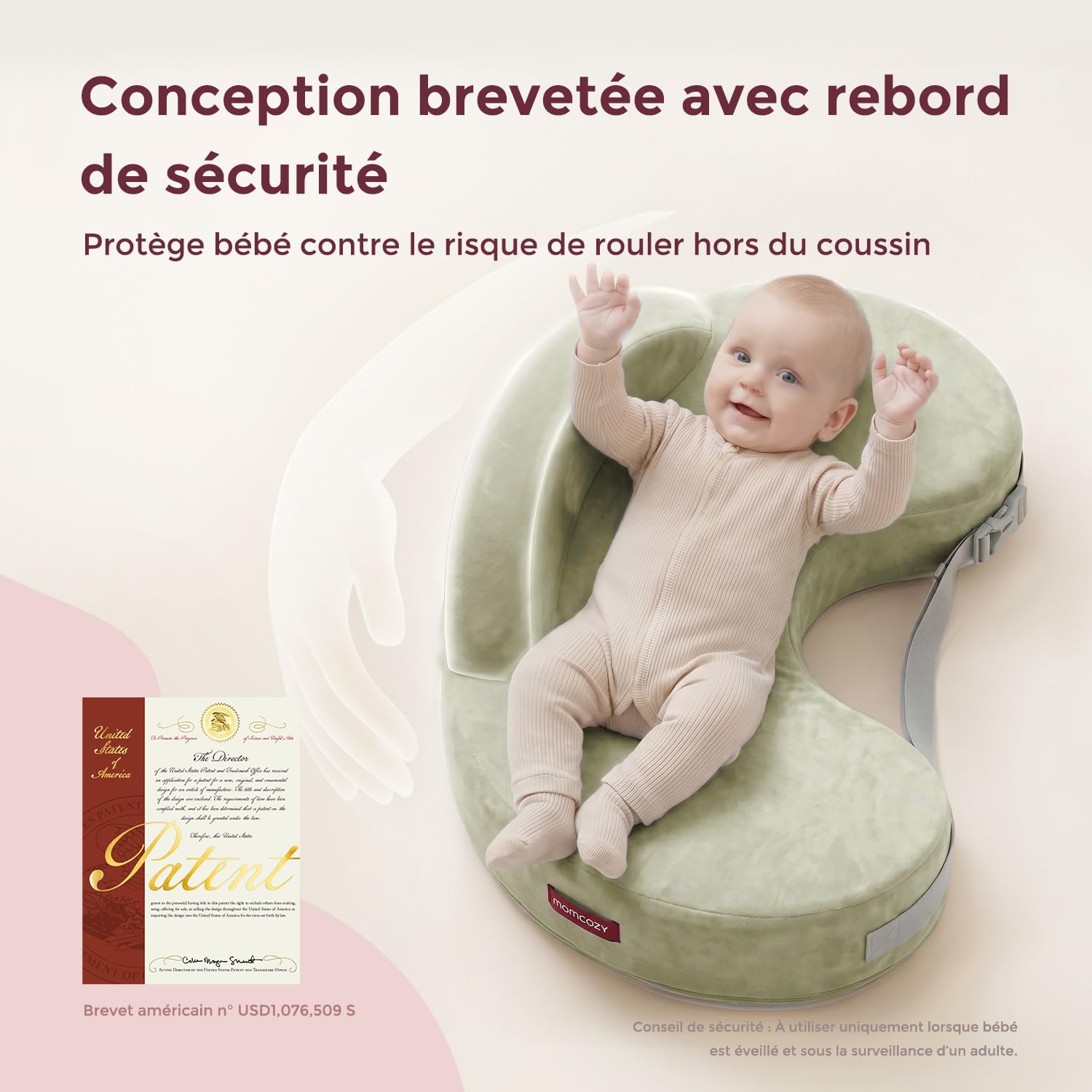 momcozy Coussin Allaitement en Mousse à Mémoire de Forme, Coussin d’Allaitement Ergonomique, Soutien Large et Sangle Réglable, Housse en Coton Amovible, Vert