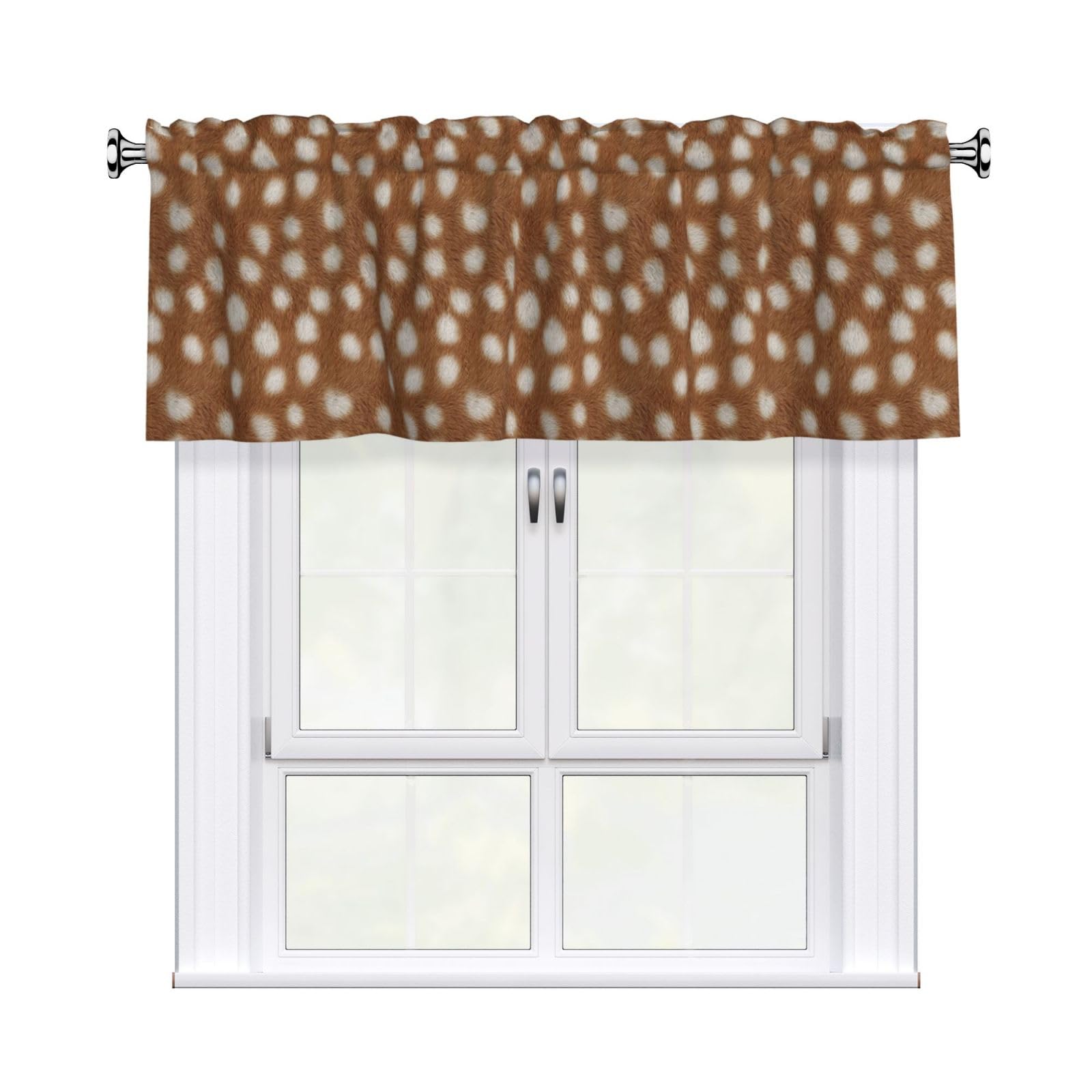 Woshuwo Brown And White Deer Texture Valances For Windows Rod Pocket Window Treatment Short Curtains For Kitchen Living Room Bedroom Decor 54x18in