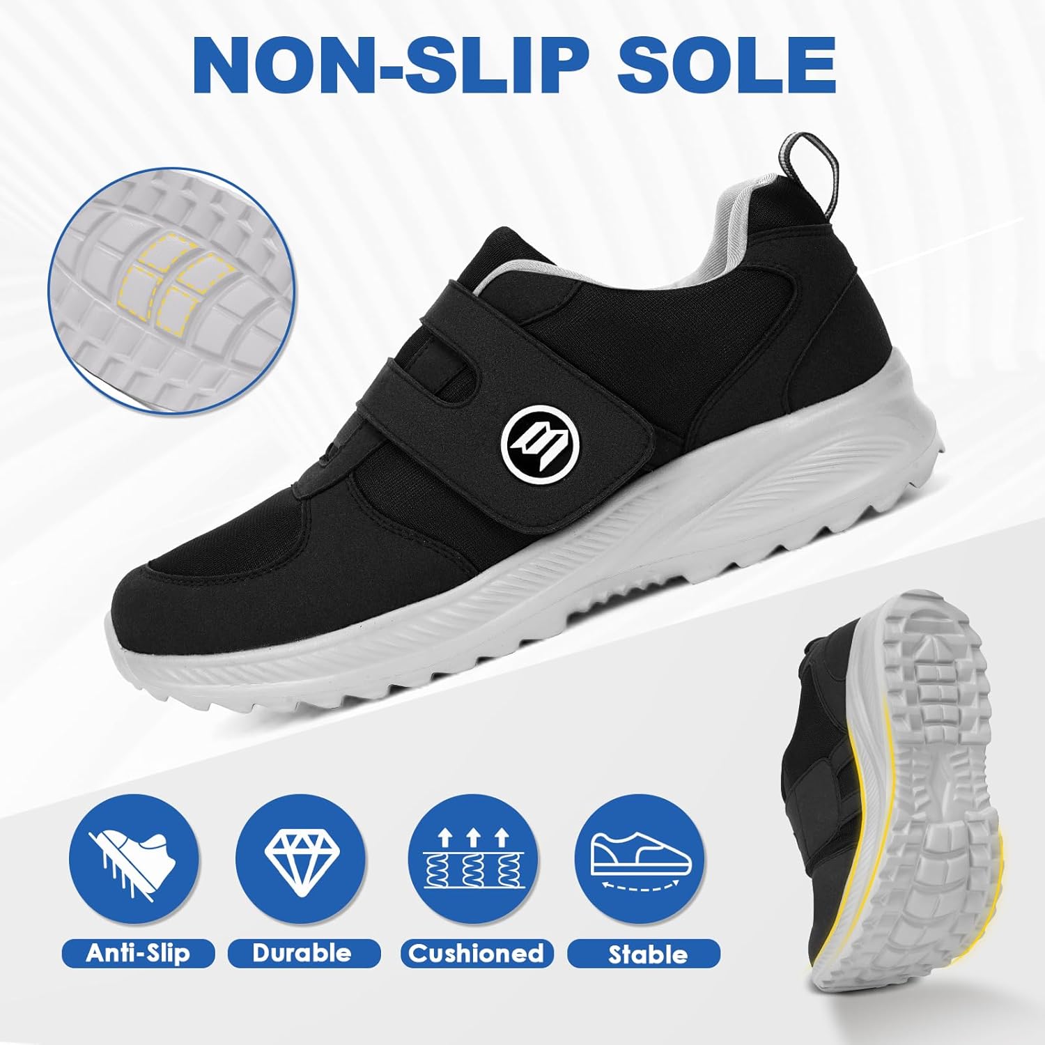 HiGropcore Diabetic Shoes for Women Men Wide Width Adjustable Walking Shoes Arch Support Orthopedic Edema Diabetic Shoe for Swollen Feet Neuropathy Fasciitis
