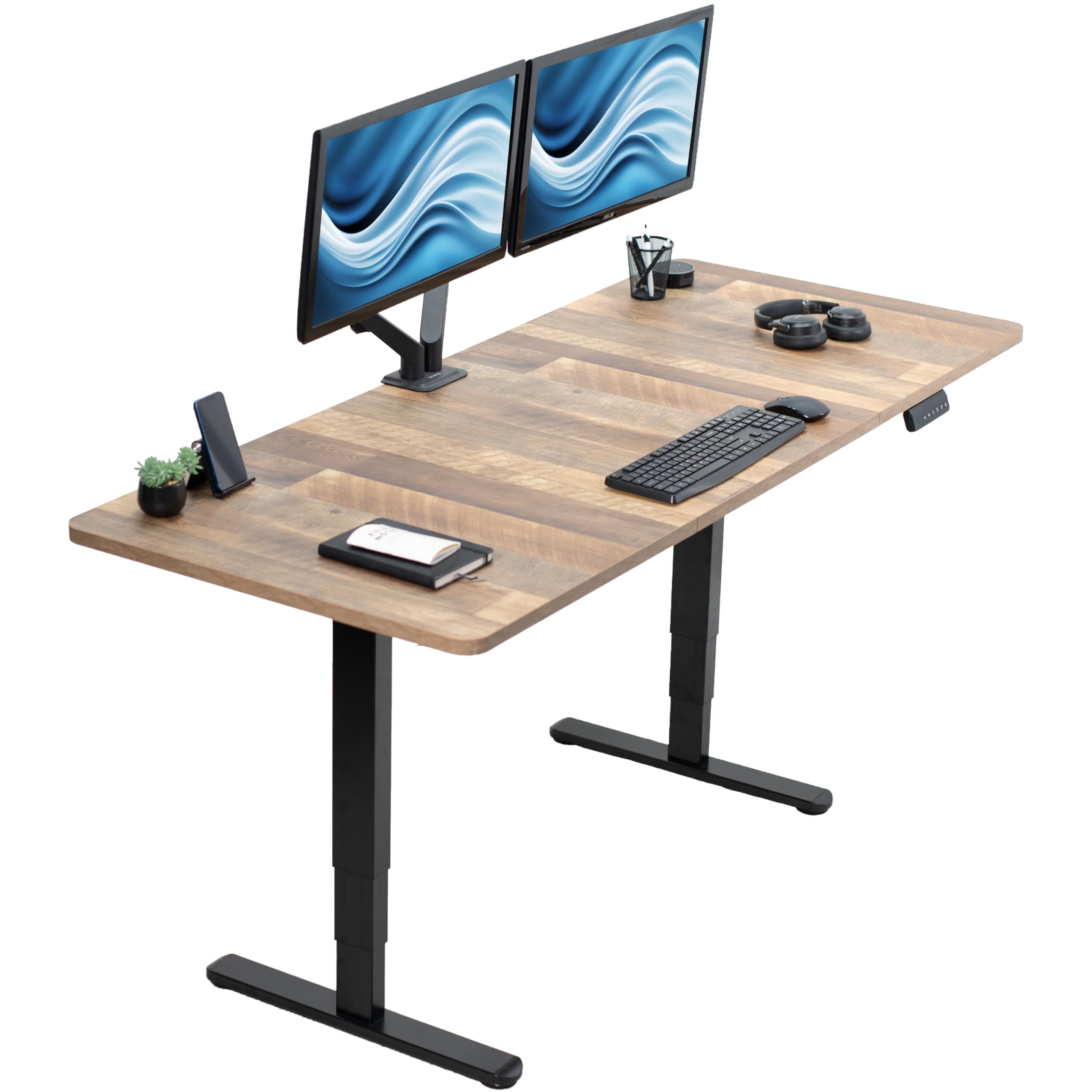 VIVO Electric 71 x 30 in Dual Motor Sit Stand Desk, Memory Height Adjustment, 2B Series, Reclaimed Wood Top Black Frame, DESK-KIT-2B7P