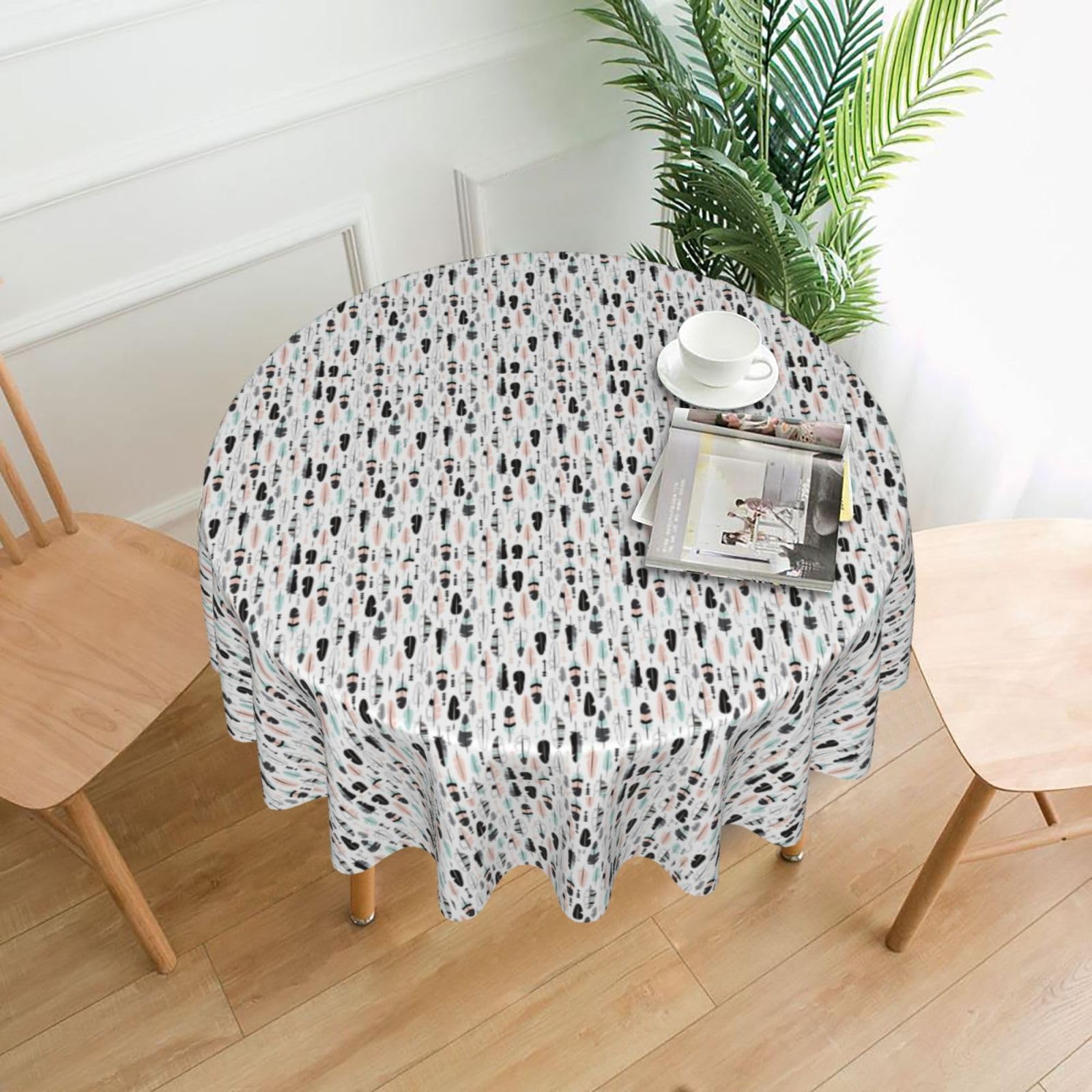 Nbtghga Feather. Print Tablecloth Round Border Table Cloth Cover Decorative For Party Holiday Dinning Tabletop Home