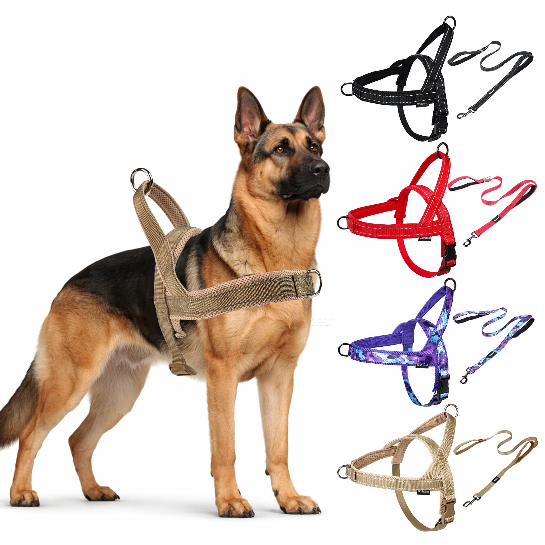 No Pull Dog Harness and Leash Set-Reflective Vest with Handle&5FT Dog Leash with Car Seatbelt Clip,Breathable Mesh&Quick Fit Dog Harness Easy for Medium Large Dogs Training Walking(Brown,L)