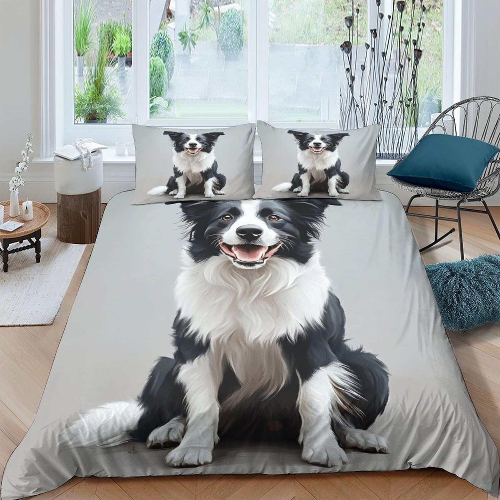 Ctjqhvkz Style-2 3D Printed Border Collie Dog Fitted Sheet Microfiber Soft Non-Slip Animal Bed Cover For Bedroom Guestroom Decor Single（135X200cm）
