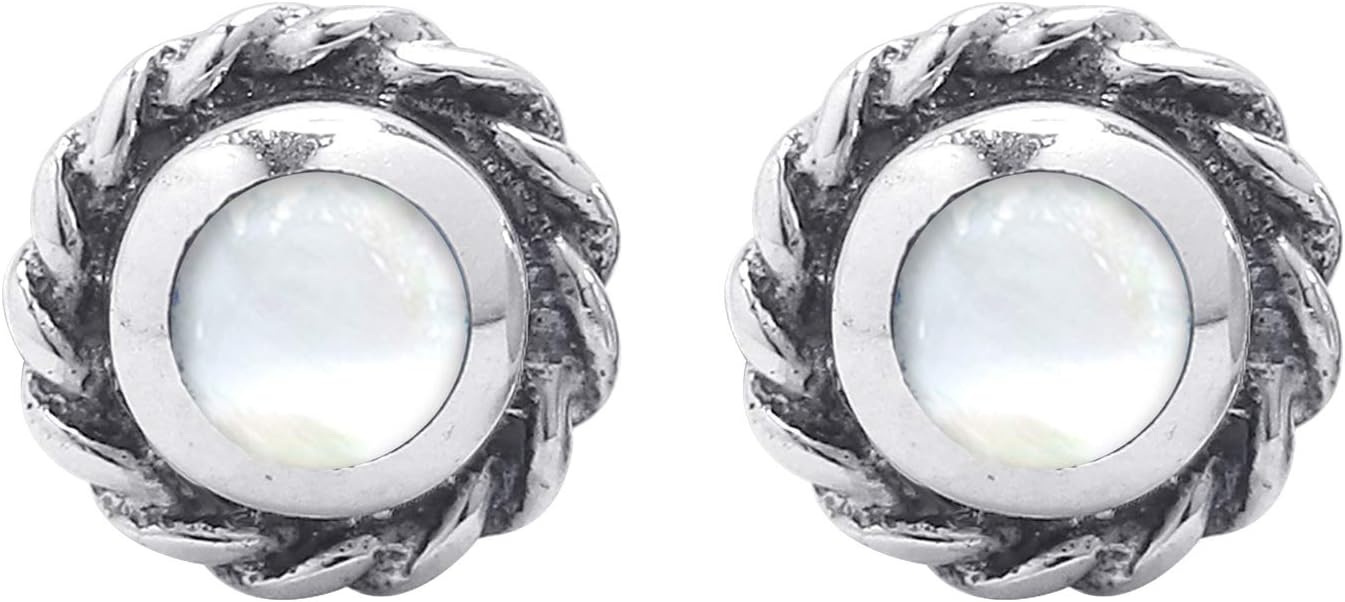BomaJewelry Sterling Silver Circle Rope Texture Stud Earrings