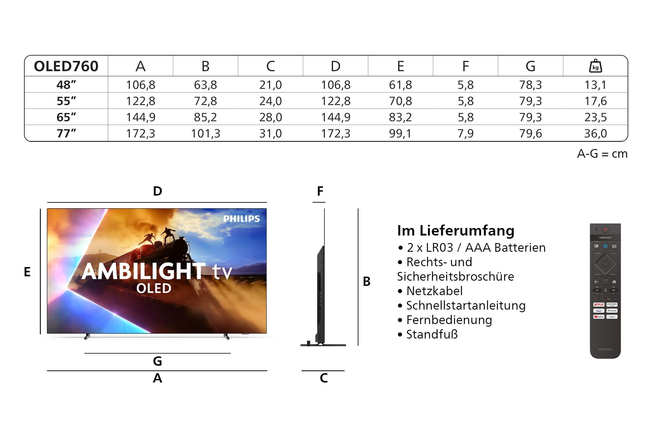 PHILIPS Ambilight 48OLED760 4K OLED Smart TV - 48 Zoll Display mit P5 AI Perfect Picture Engine Ultra HD, Titan OS, Dolby Vision und Atmos Sound - Funktioniert mit Alexa und Google Sprachassistent