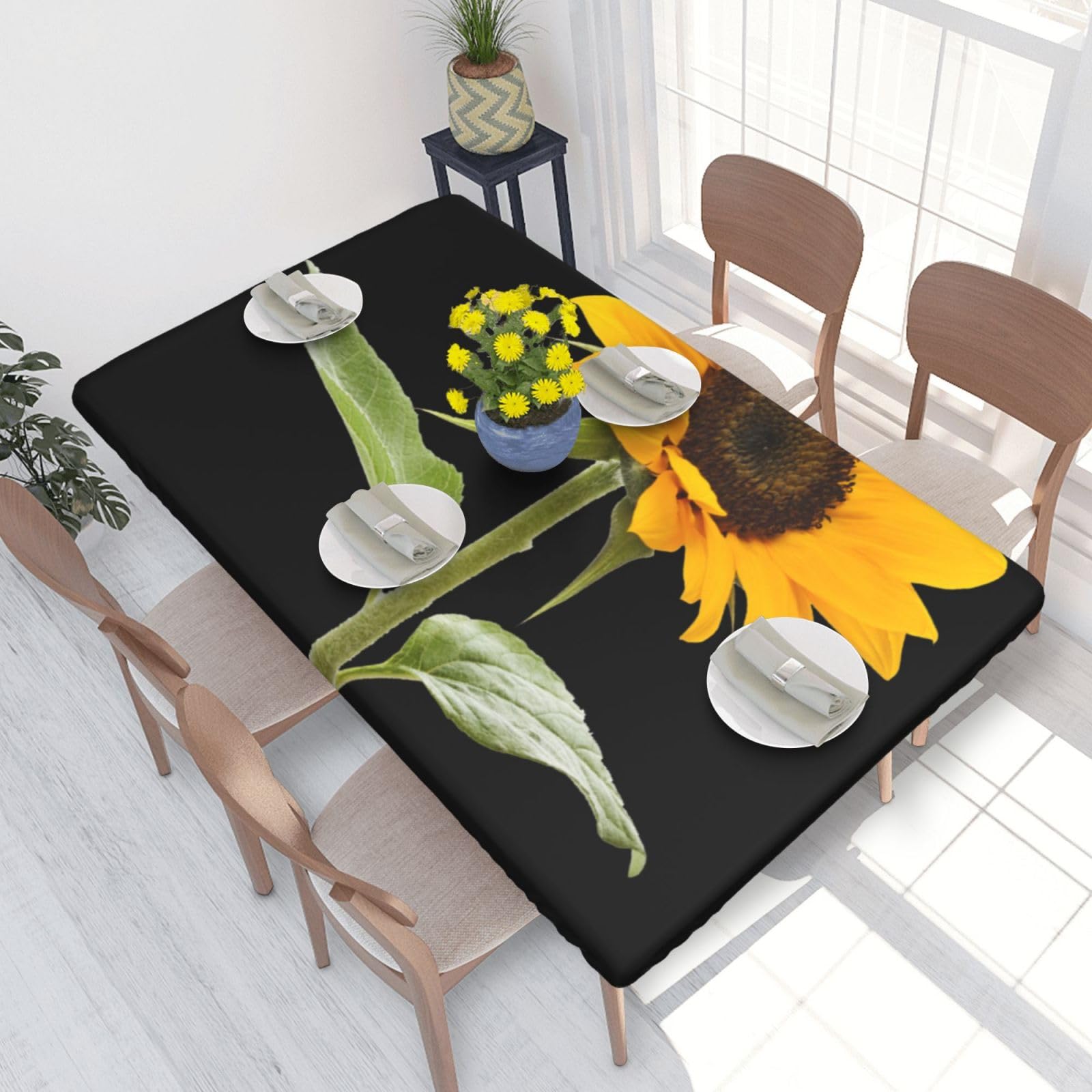 BNVSADC Bloom Sunflower Printed 4FT Tablecloth 122x76 CM Polyester Kitchen Water Resistant Table Cloth Dining Table Decoration Table Covers