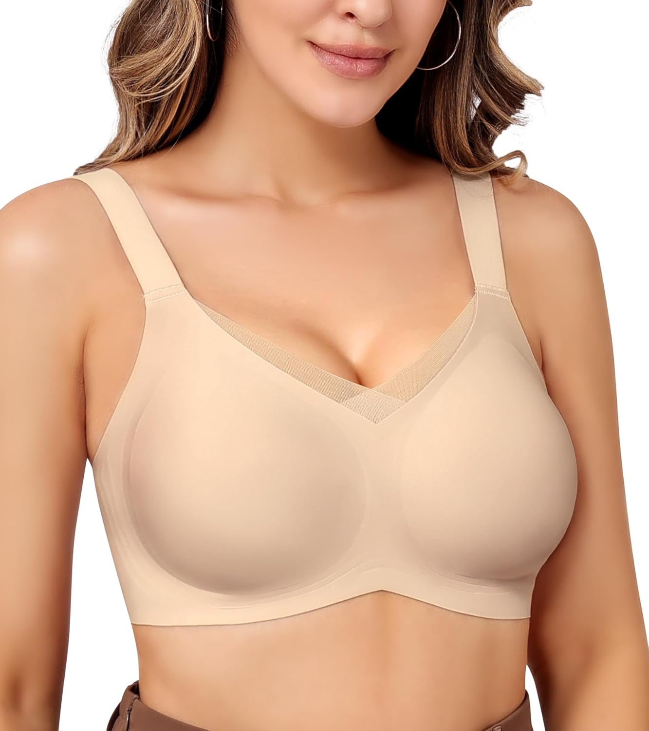 Wireless Bras for Women, Seamless V Mesh Push Up Full Coverage Bra, Comfort Everyday Tshirt Bralette