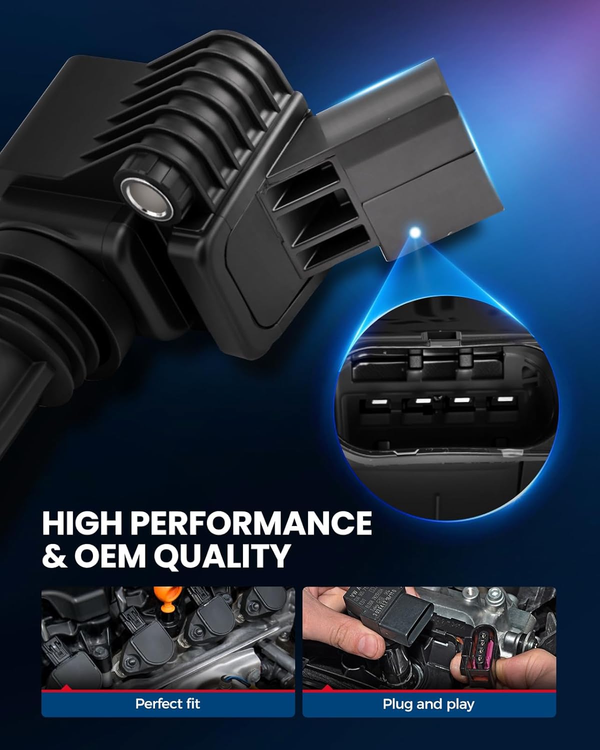 KAX Set of 4 UF716 Ignition Coil Pack & Iridium Spark Plugs w/Magnetic Socket for 2014-2020 Quattro Seris-A3 A4 A5 A6 TT TTS/A3 A4 A5 A6 Q5 Q7 S3 S4, Volkswagen Beetle Golf Jetta Passat 1.8L 2.0L L4