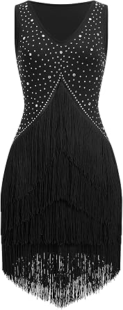 IWEMEK Rhinestones Fringe Tassel Latin Dance Dress for Women Competition Ballroom Dance Costumes Tango Salsa Flapper Dresses
