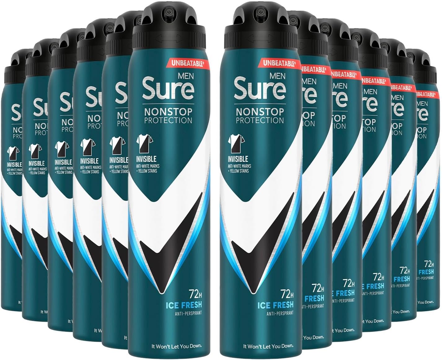 Sure Antiperspirant 72H Nonstop Sweat and Odour Protection Alcohol-Free Body Spray Anti-White Marks with Fresh and Sporty Scent Multi Fragrance Deodorant for Men, 250ml (Invisible Ice Fresh, Buy 12)