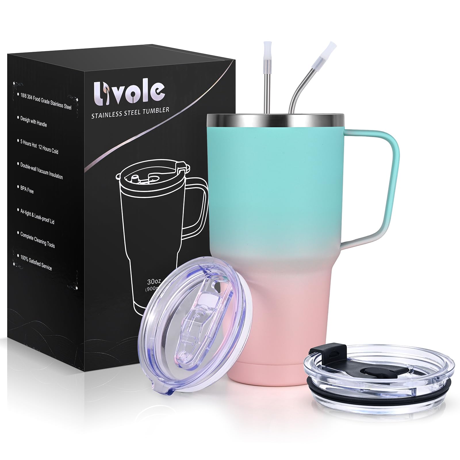 Livole 600ml Thermobecher mit Henkel, Vakuum Kaffeebecher Th
