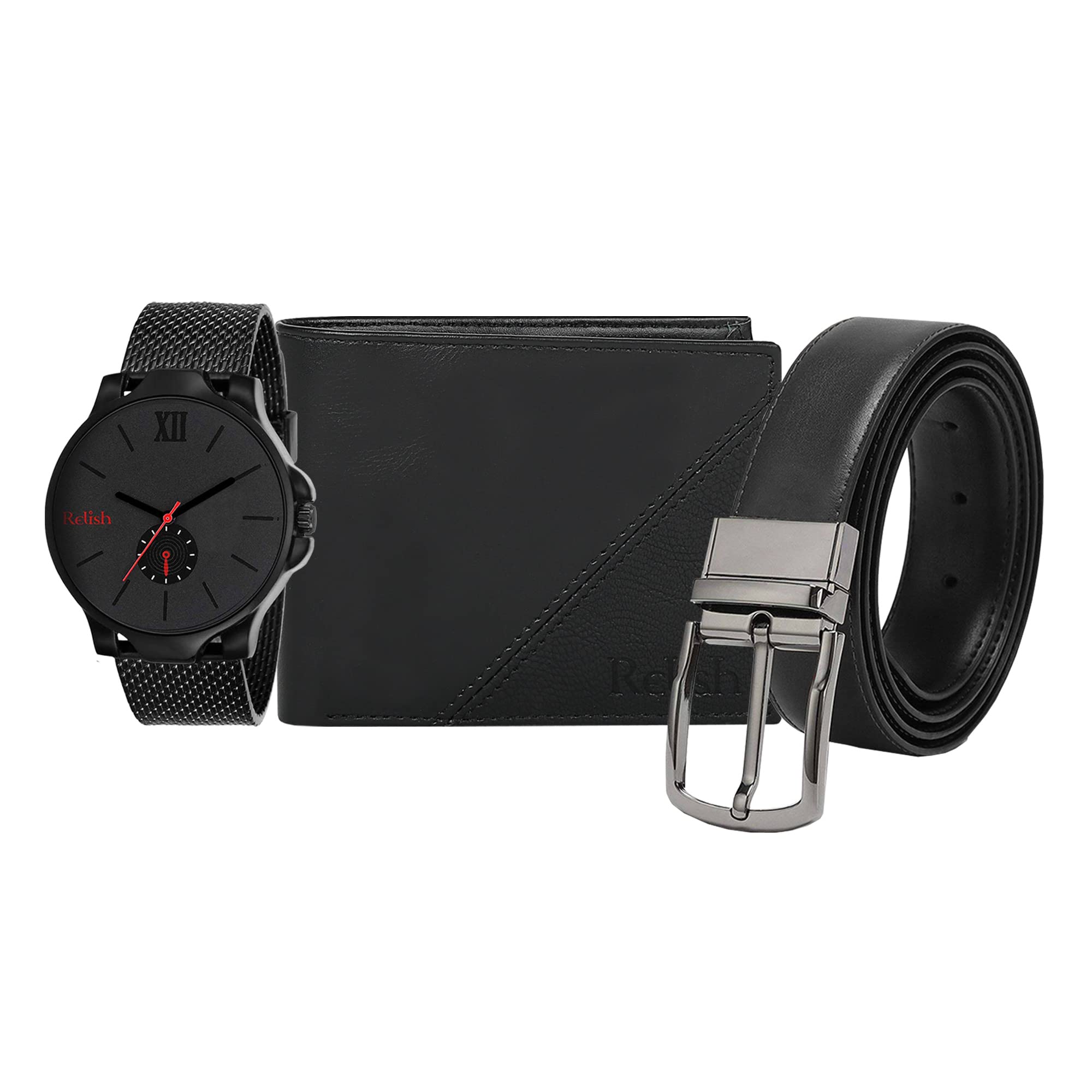 Relish Black Analog Watch, PU Leather Wallet and Belt Combo Pack for Mens | Diwali Gifts for Mens, Brother, Husband (B0BCWZ449T) Amazon Price History, Amazon Price Tracker