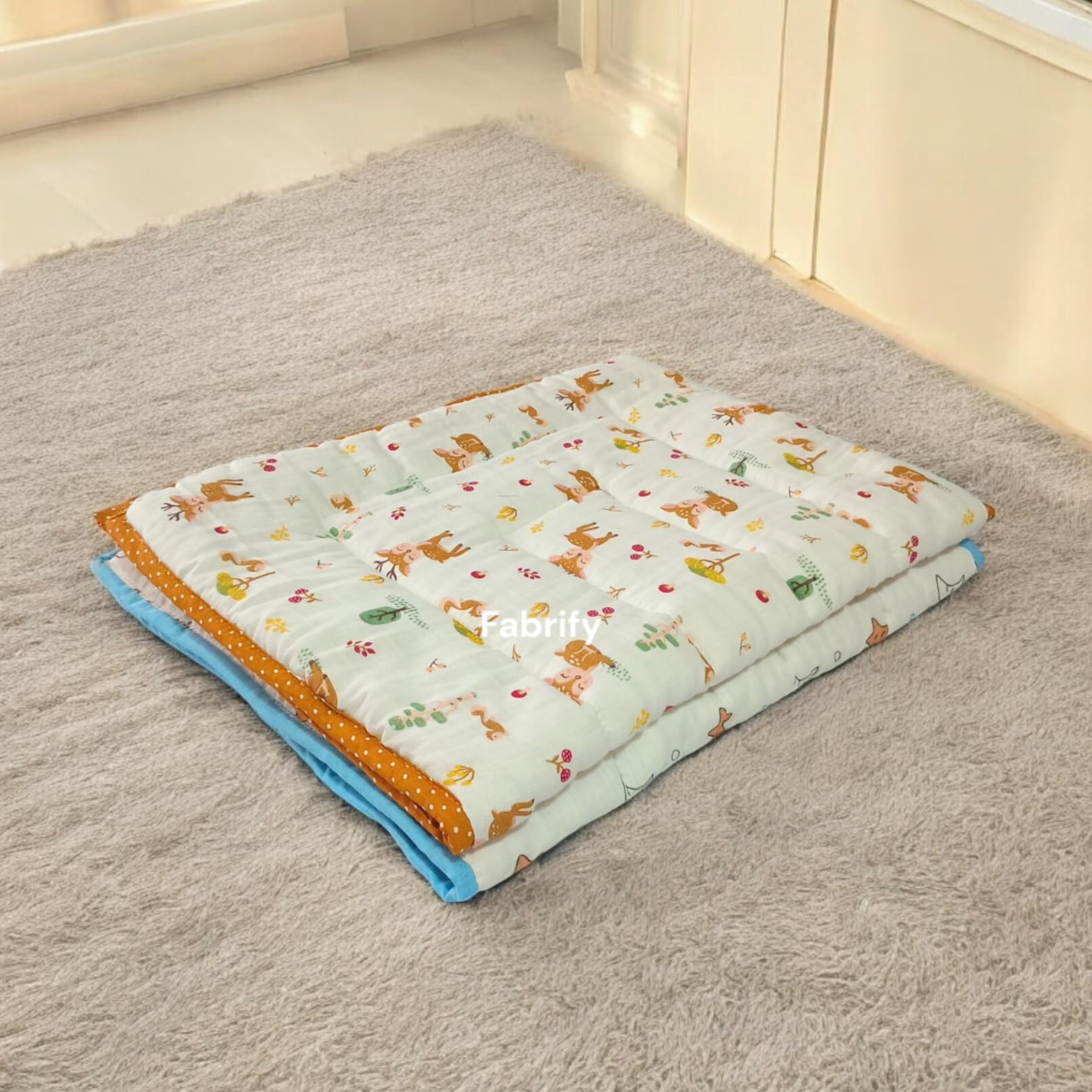 Fabrify New Born Baby Muslin Cotton Super Soft Mattress Bed Spread, Godadi, Quilt, Mattress, Baby Patter for Sleep | Baby Bed (Pack of 2) (Multi- Random Design) (0-6 Month) 4
