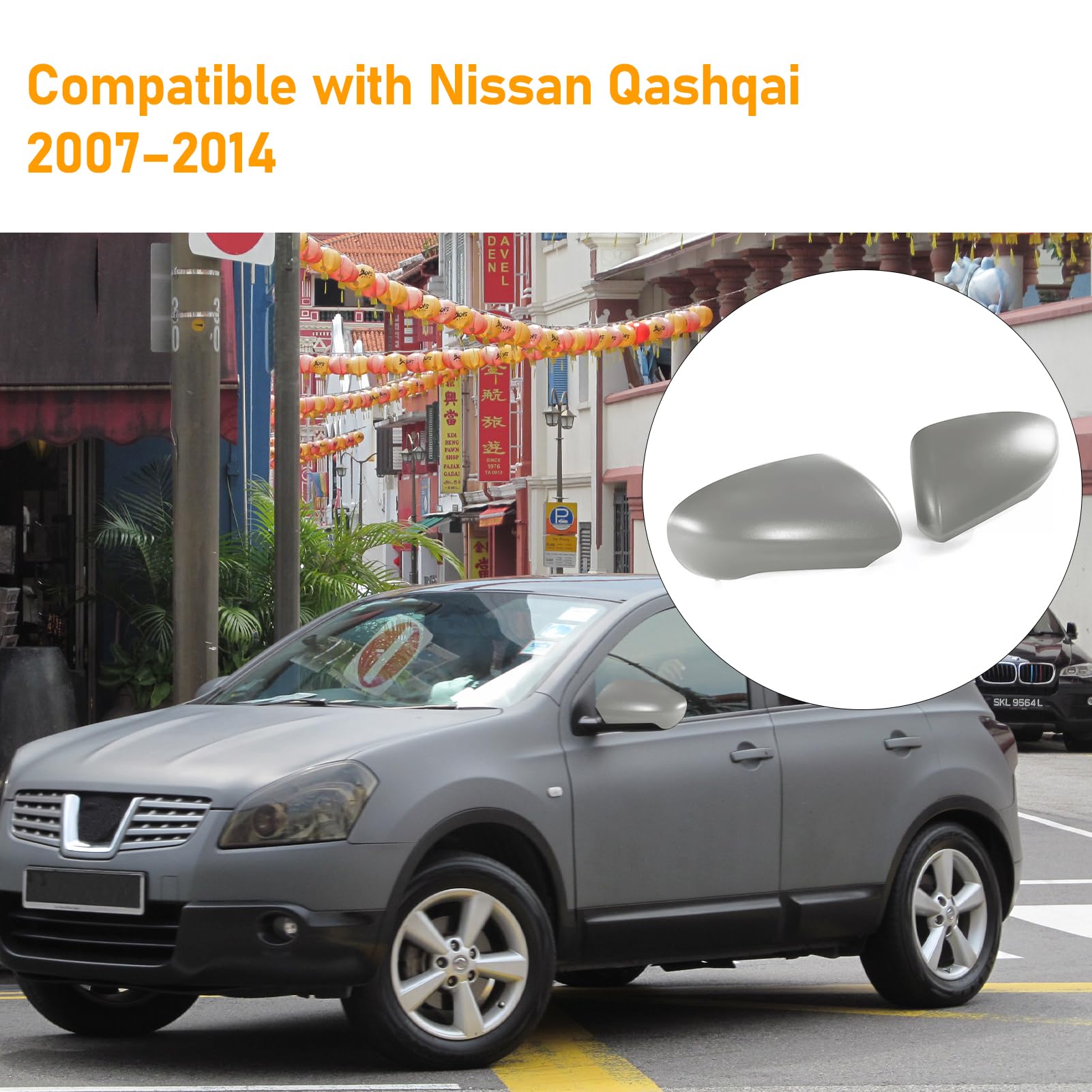 TTCR-II 2 PCS Compatibile con Ricambio Specchietti Esterni Nissan Qashqai J10 2007‑2014, Tappo Copri Specchietto Laterale Qashqai J10 2008, Coperchio a Specchio Qashqai Sinistra + Destra - Grigie