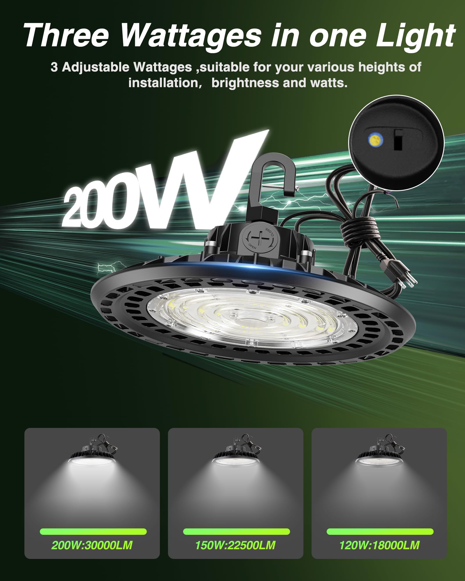 YXL 200W 6 Pack Super Bright UFO High Bay Led Shop Lights, 30000LM