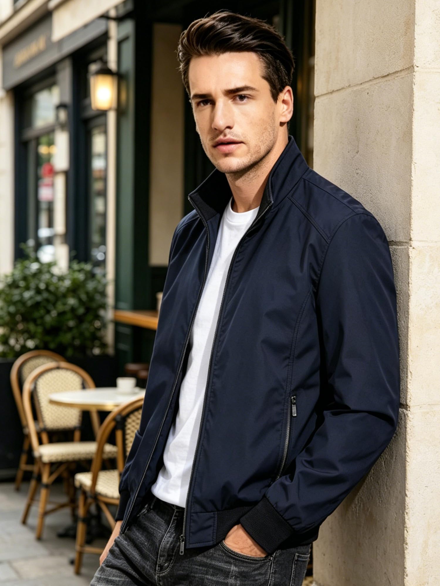 FTCayanz Blouson Homme Casual Léger Veste Mi Saison Manches Longues Col Montant Manteau S-3XL