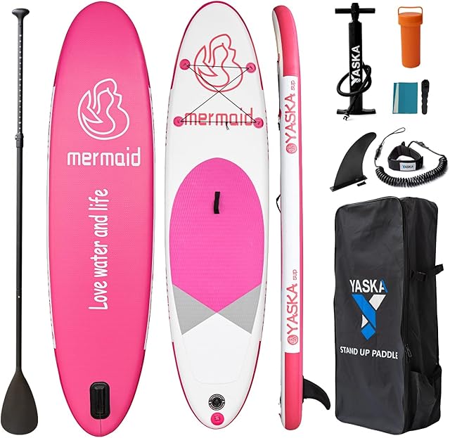 10.6ft Inflatable Stand Up Paddle Board- SUP Board for All Skill Levels with SUP Accessories & Fiberglass Paddle,Fin, Leash, Double Action Pump and ISUP Travel Backpack for Youth & Adult