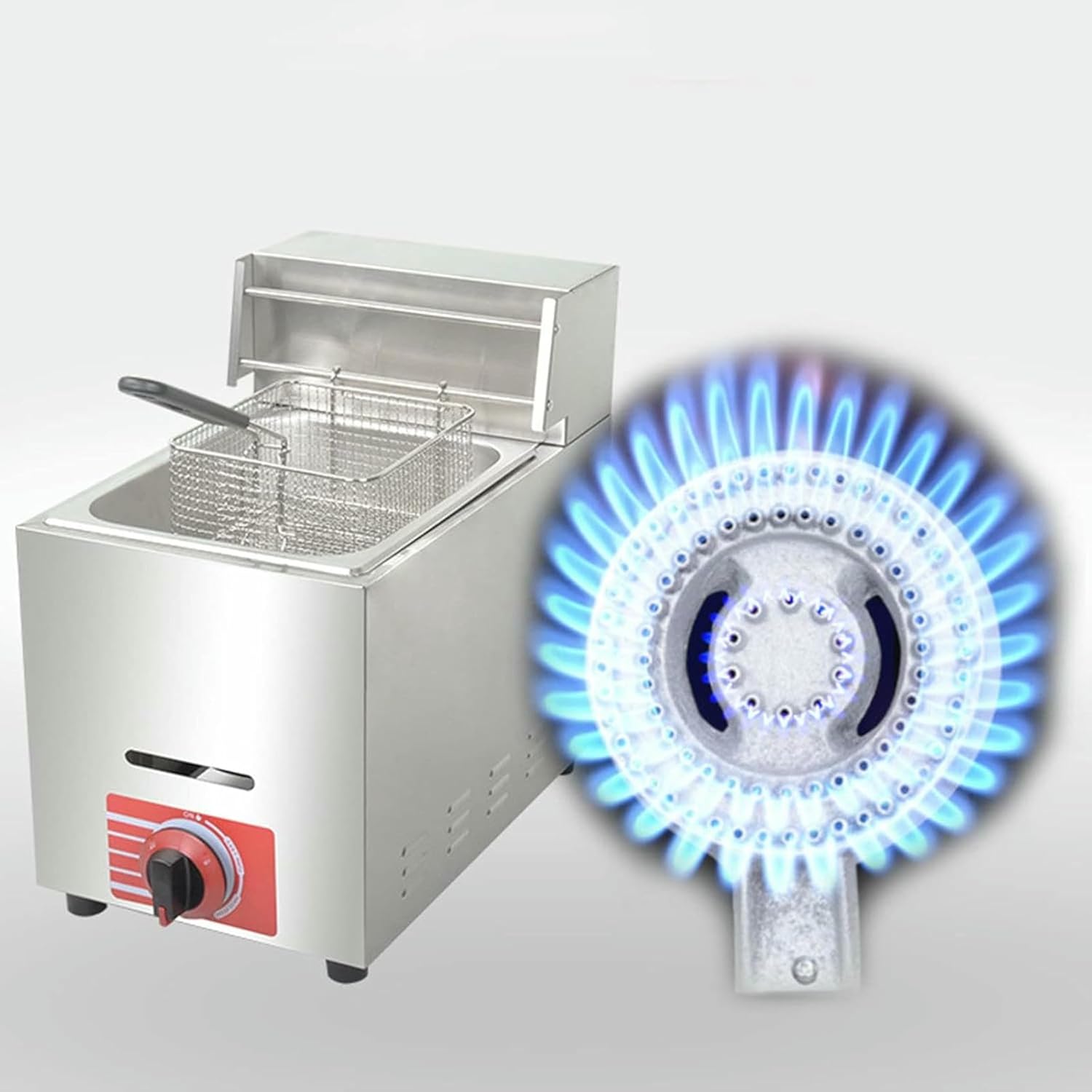 Commercial Fat Fryer Basket Commercial Gas Deep Fryer,10L20L Single CylinderTwo-Cylinder Gas Fryer with Basket and Lid Stainless Steel Outdoor Cooker Commercial for Resta~/