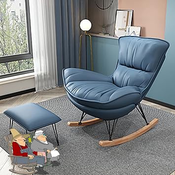 Rocking Chair Nordic 1 Seat, Recliner, Leisure Chair, Backrest, Handrail Chair, Cradle Chair, Personal Chair, High Load Capacity, Reading Chair, Nap Lounge Chair, Sun Lounger Single Seater Sofa, Veranda, Guest Room, Bedroom, Home, Lake Blue