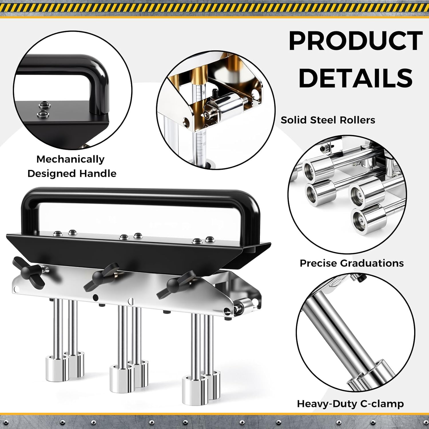 Sheet Metal Edge Roller Bender for Standing Seam Roofing, 3-station Metal Roof Bending Tool for 0-90° Angle, 1/2-5 Inch Bend Width, Sheet Bender Tool