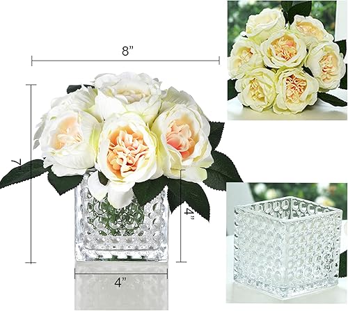 Miniatura 2 de Centros de mesa artificiales de seda de peonía artificial en jarrón de vidrio para decoración de mesa de boda del hogar (champán)