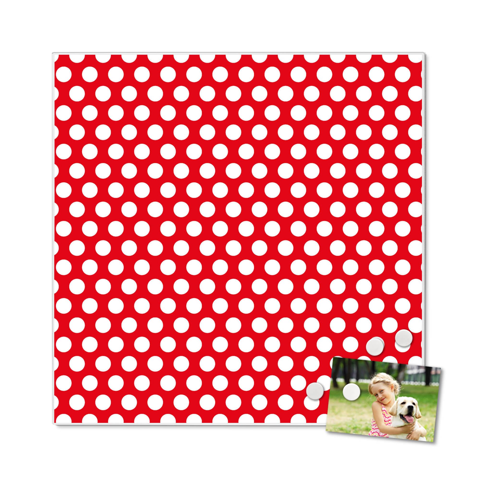 banjado Magnettafel 50 x 50 cm/Magnetwand aus Metall/Magnetpinnwand als Memoboard/Pinnwand Magnettafel Küche, Büro, Kinderzimmer inkl. 4 Magnete & Montageset - Motiv Punkte Rot