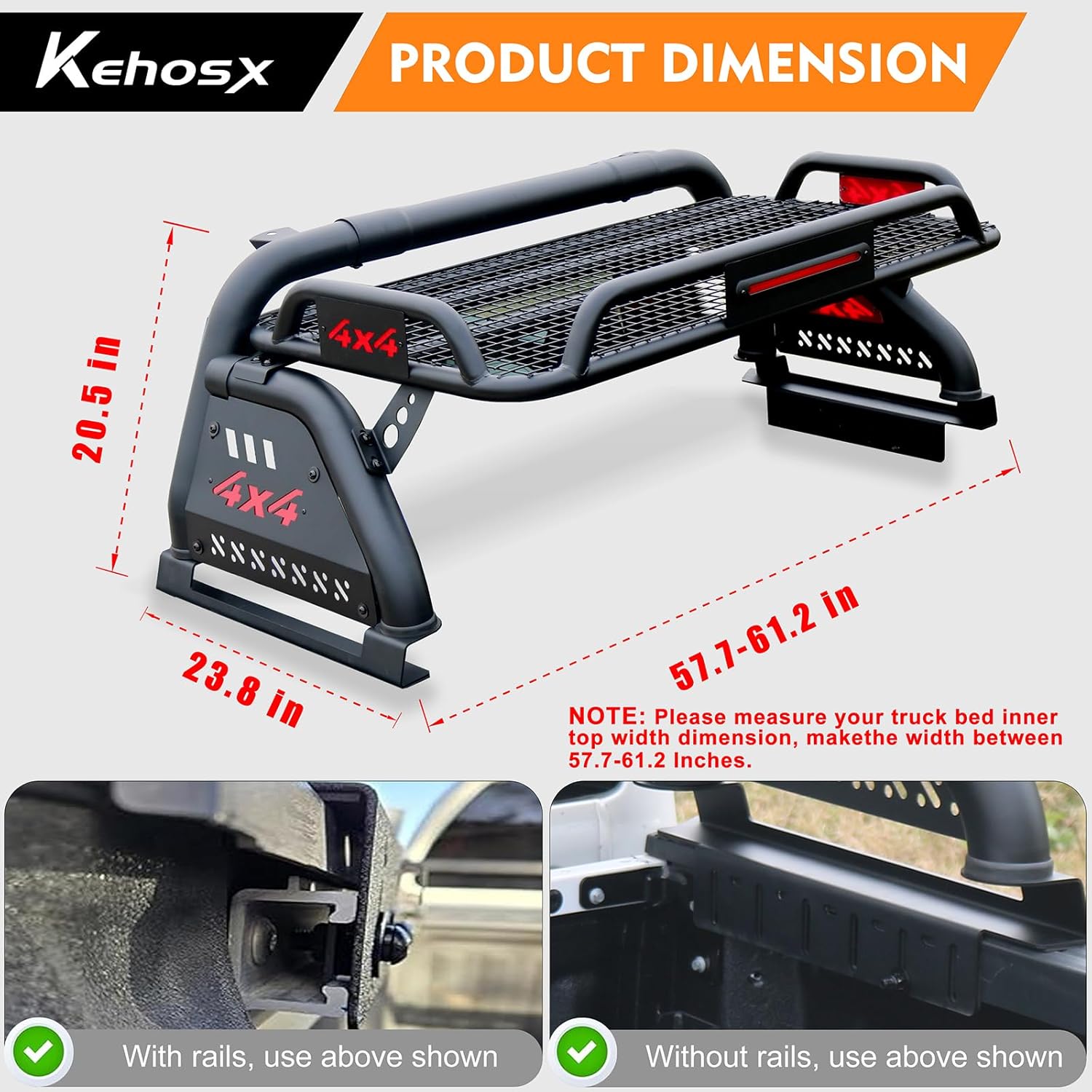 Truck Bed Roll Bars with Cargo Basket,Truck Roll Bars,Fit for Ford Ranger, Colorado, Toyota Tacoma/HiLux, GMC Canyon, Honda Ridgeline, D-MAX, Nissan Frontier, Datoka, Light Texture Black