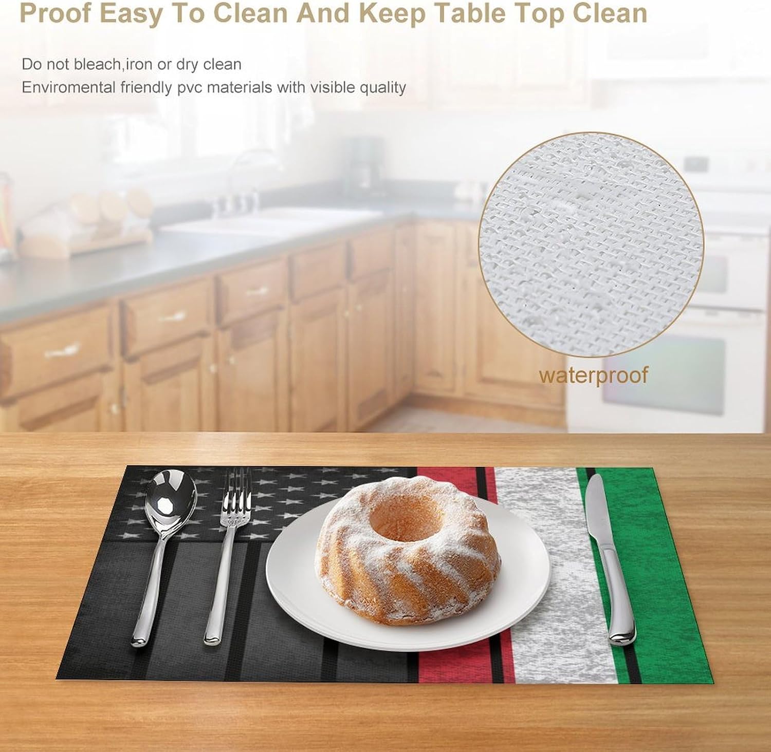 Vintage Italy and America Flag Placemats for Dining Table,12x18 Inch Heat Resistant Non-Slip Table Mats Washable PVC Table Mats for Kitchen Dining Table 4 PCS