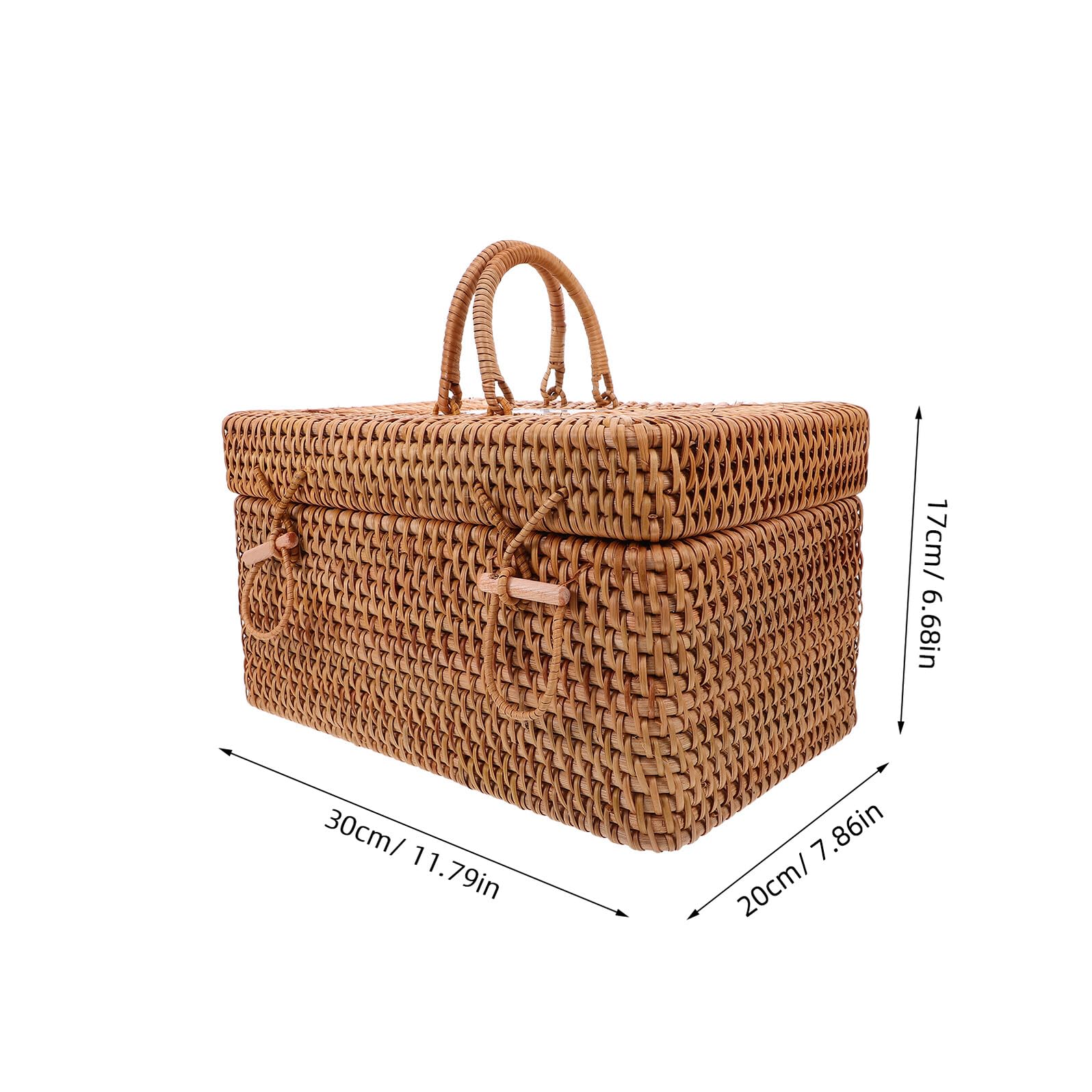 Sewroro Panier de Rangement en Rotin Tressé Rectangulaire 30X20X17 CM avec Poignée Boîte à Collations Résistante pour Pique-Niques et Usage Extérieur Panier Décoratif Bohème pour Fruits