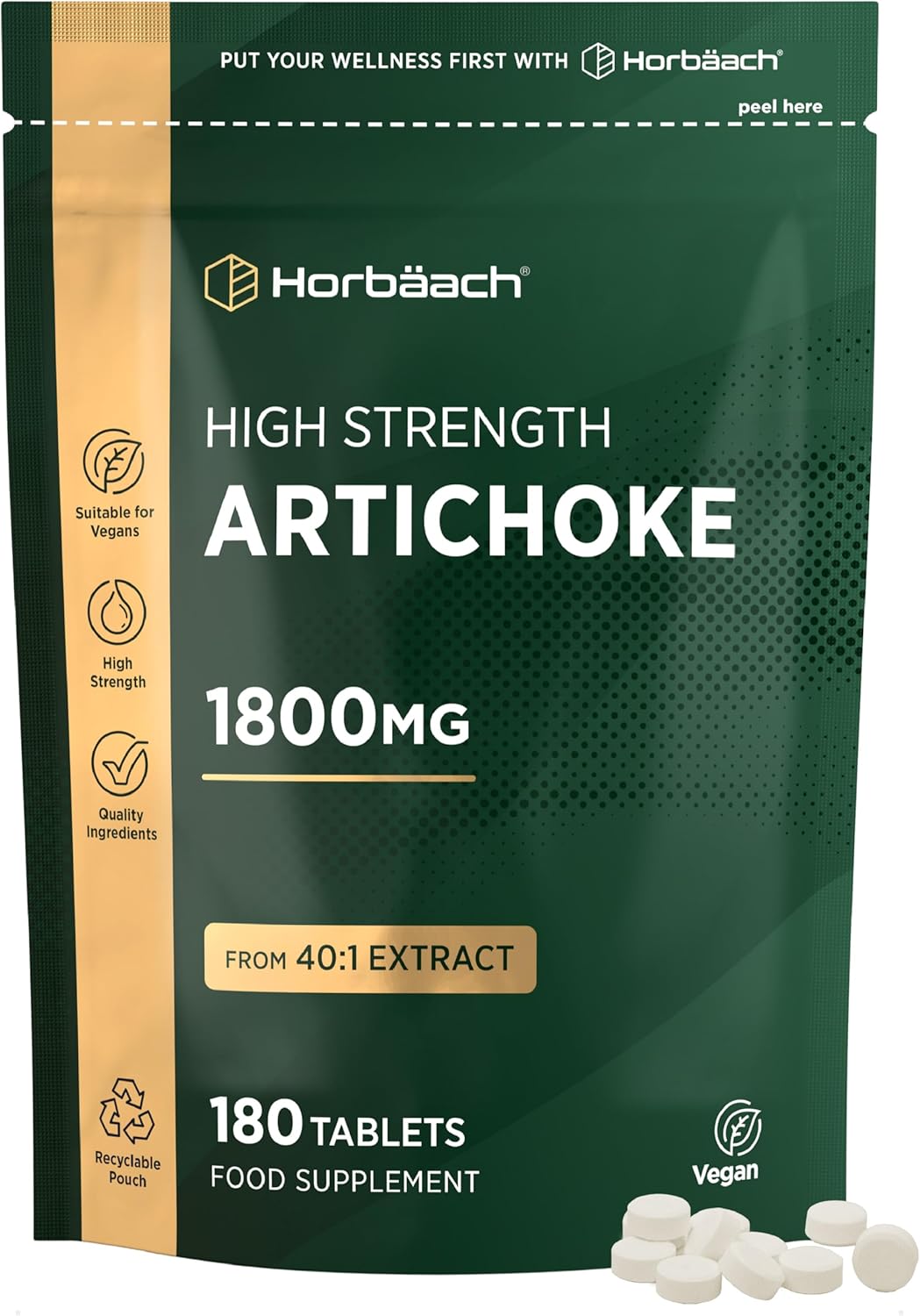 Artichoke Extract 1800mg | High Strength Artichoke Supplement | 180 Vegan Tablets | Artichoke Leaves | by Horbaach