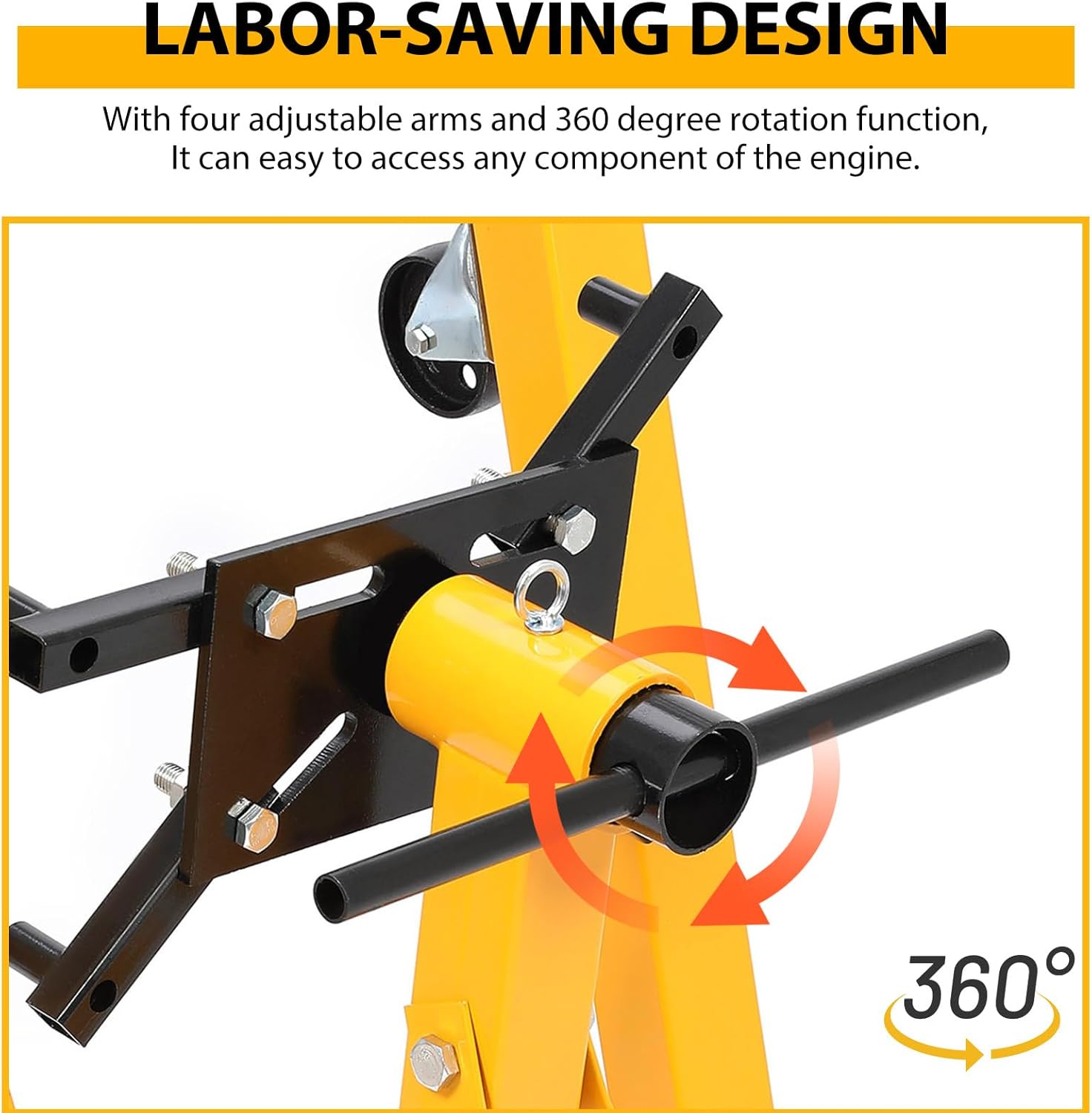 KUAFU 2000LBS Capacity Universal 360 Degree Rotating Engine Stand Adjustable Mounting Head Folding Frame for Auto Truck Motor Hoist Repair Jack Heavy Duty-Yellow You Will Receive Multiple Packages