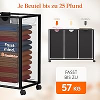 Lifewit 135L 3 rekeszes szennyesgyűjtő polccal, fiókkal és görgőkkel, barna 7