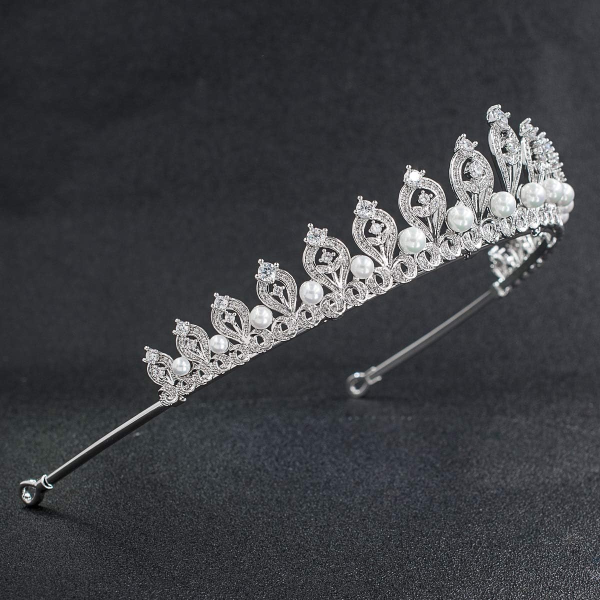 Crystals CZ Cubic Pearl Wedding Bridal Tiara Crown Women Hair Accessories Jewelry CH10109