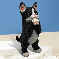 Vista 2 de Estatuas de decoración de jardín para gatos al aire libre – Linda pintura de gato negro de resina atigrado escultura arte, divertidas estatuas