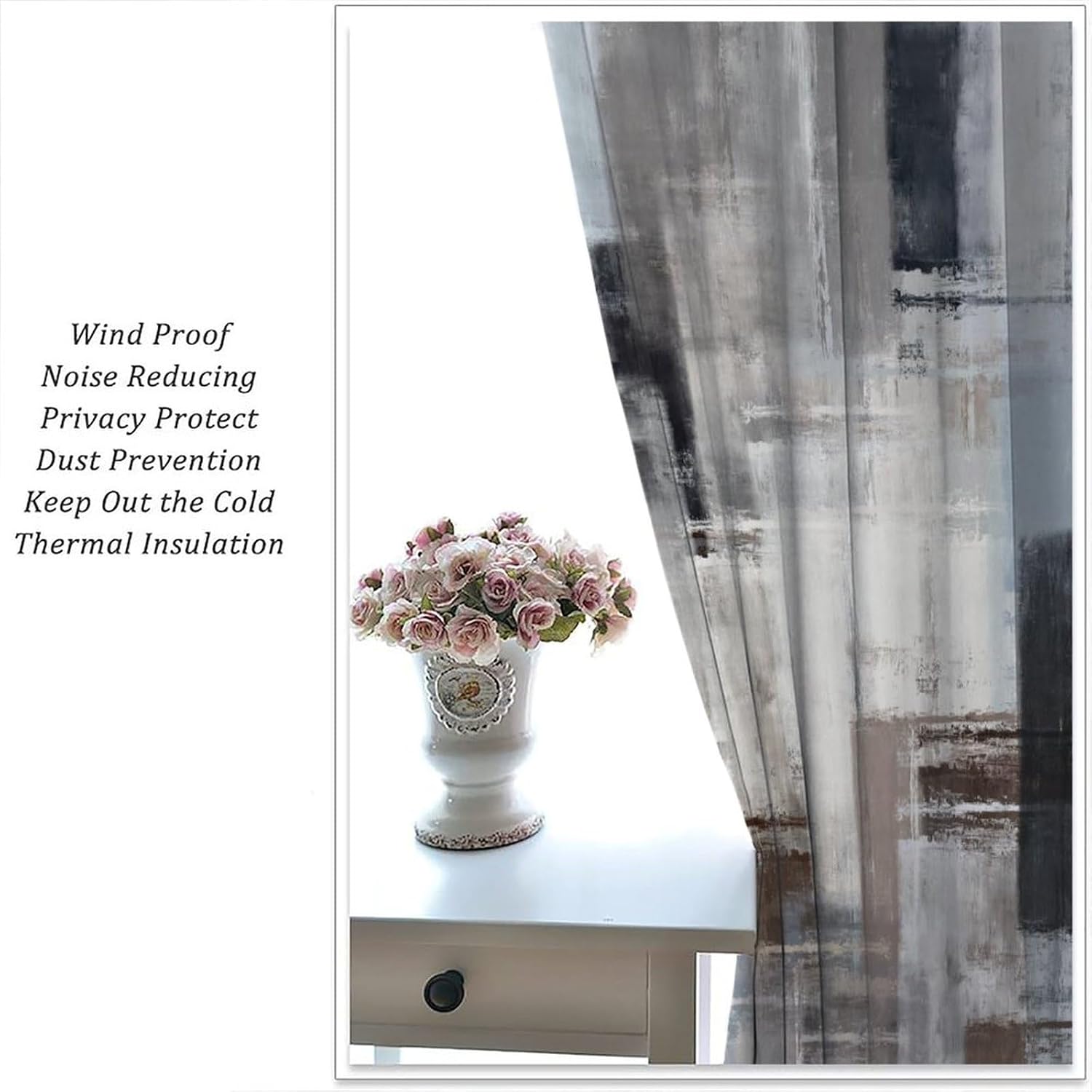 Abstract Modern Art Black Brown Gray Curtains,Watercolor Grunge Style Ombre Tie Dye Window Curtains Thermal Insulated Rod Pocket Blackout Drapes for Bedroom 2 Panels 84L x 42W