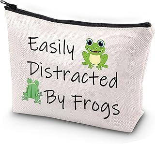 JYTAPP Funny Frog Gift Frog Lover Gifts Easily Distracted by Frogs Makeup Bag Animal Lover Gift Funny Frog Survival Kit Cosmetic Bag Crazy Frog Lady Gifts BEIGE One_Size