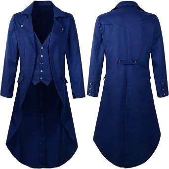 Zeiyignr Mens Steampunk Vintage Tailcoat Jacket Gothic Victorian Frock Coat Uniform Halloween Costume Long Trench Coats