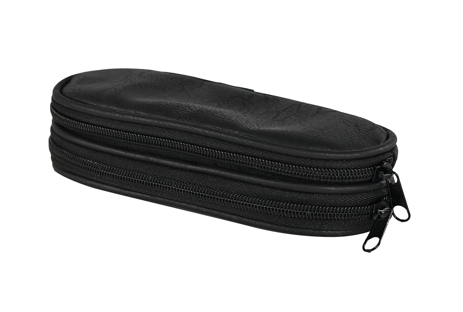 HOME-X Double Eyeglass Holder, Black Leather Pouch with 2 Compartments, Travel Bag, Toiletry Pack, Pencil Case