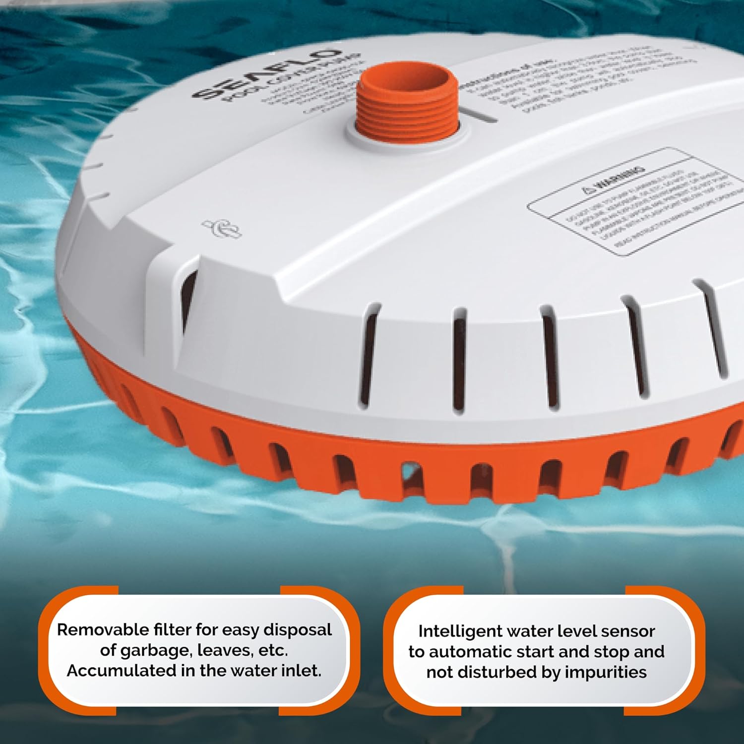 SEAFLO Automatic Pool Cover Pump for Water Removal - 115V, 1000 GPH, 25ft Power Cord