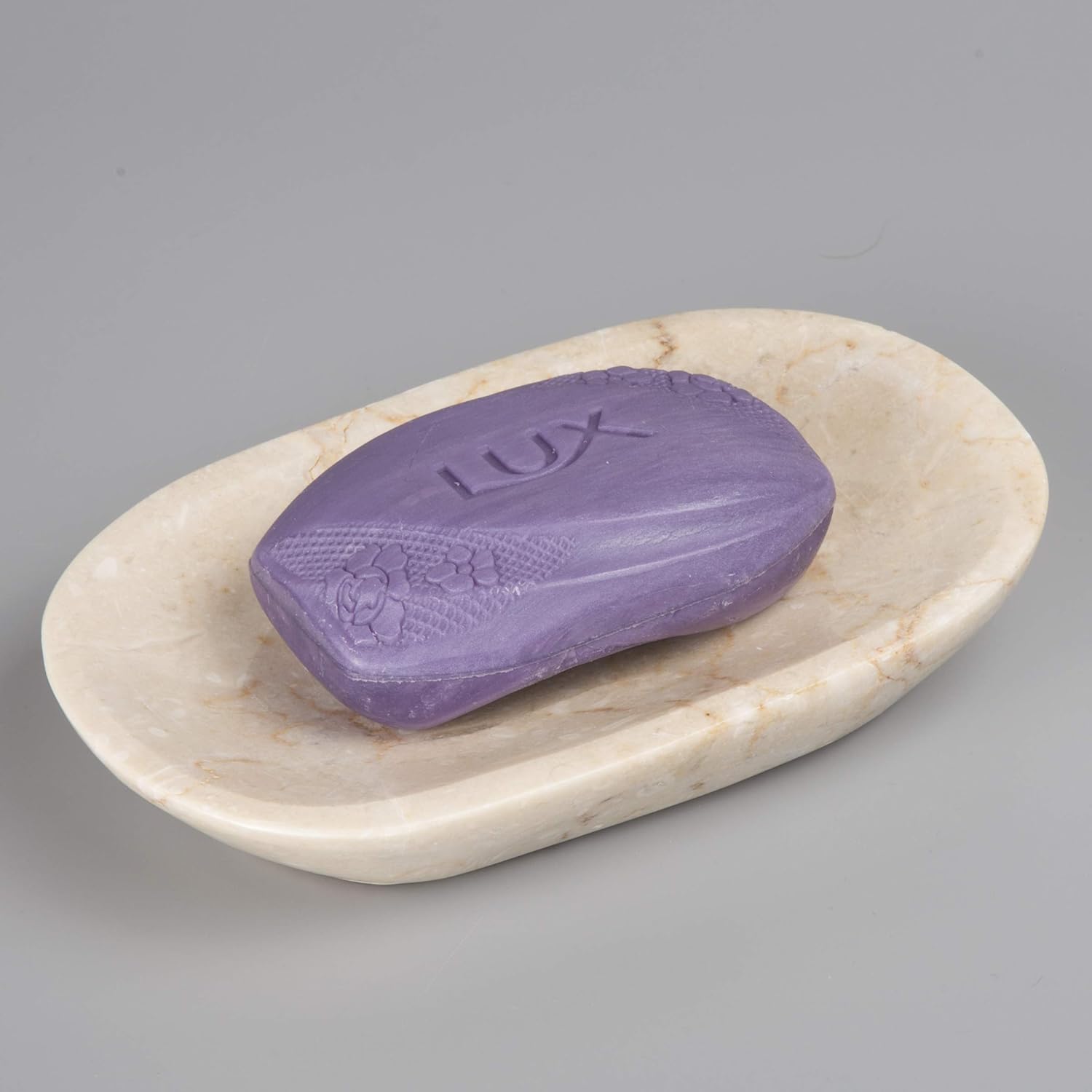 Creative Home Natural Champagne Marble Set of 2 Piece Soap Dish Soap Tray Holder for Bathroom Countertop, Showers or Kitchen Sink