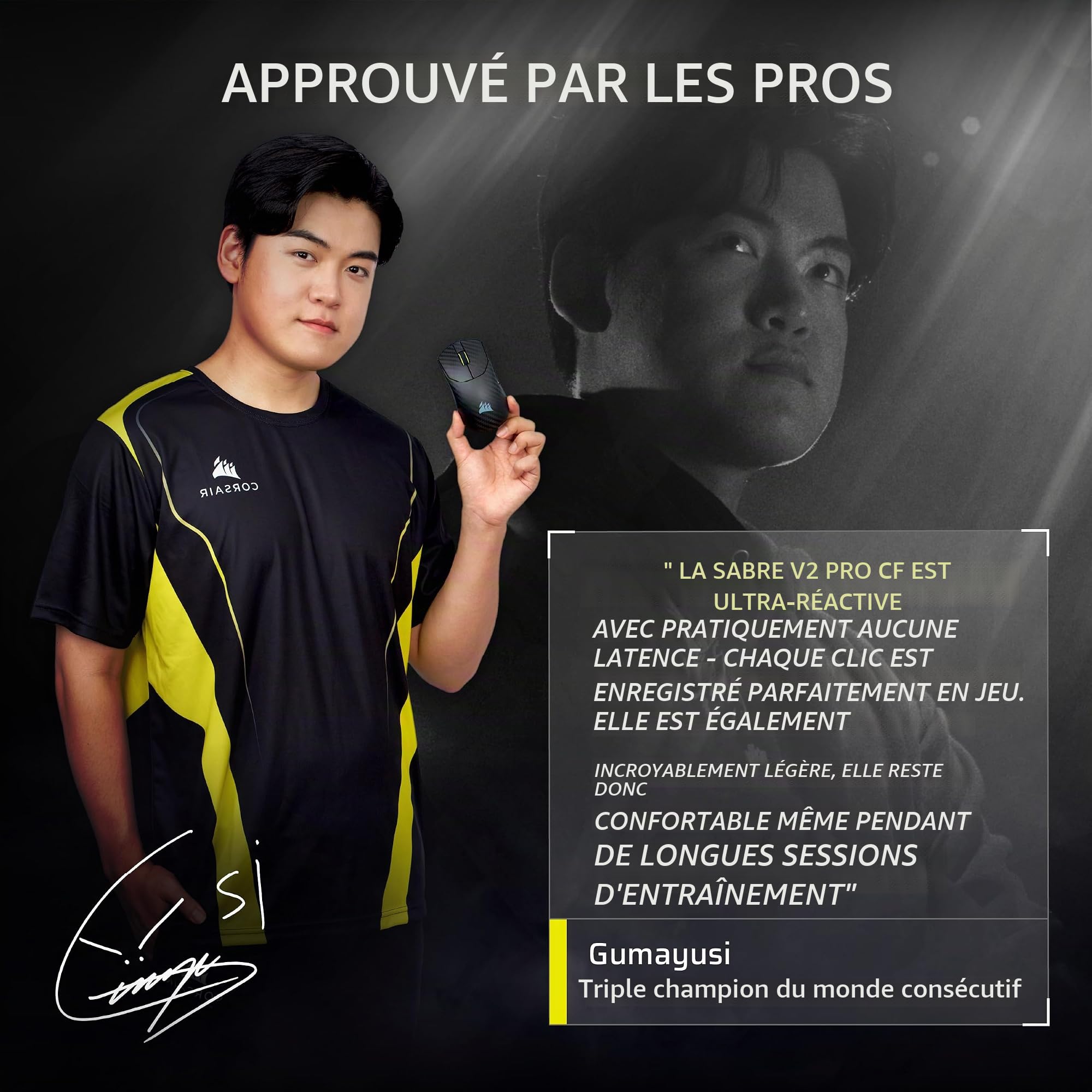 Corsair Sabre v2 Pro Souris de Jeu sans Fil CF FPS – Capteur Marksman S 33 000 DPI, Hyper-Polling 8 000 Hz, monocoque en Fibre de Carbone, légère, Batterie jusqu'à 120 Heures – Noir