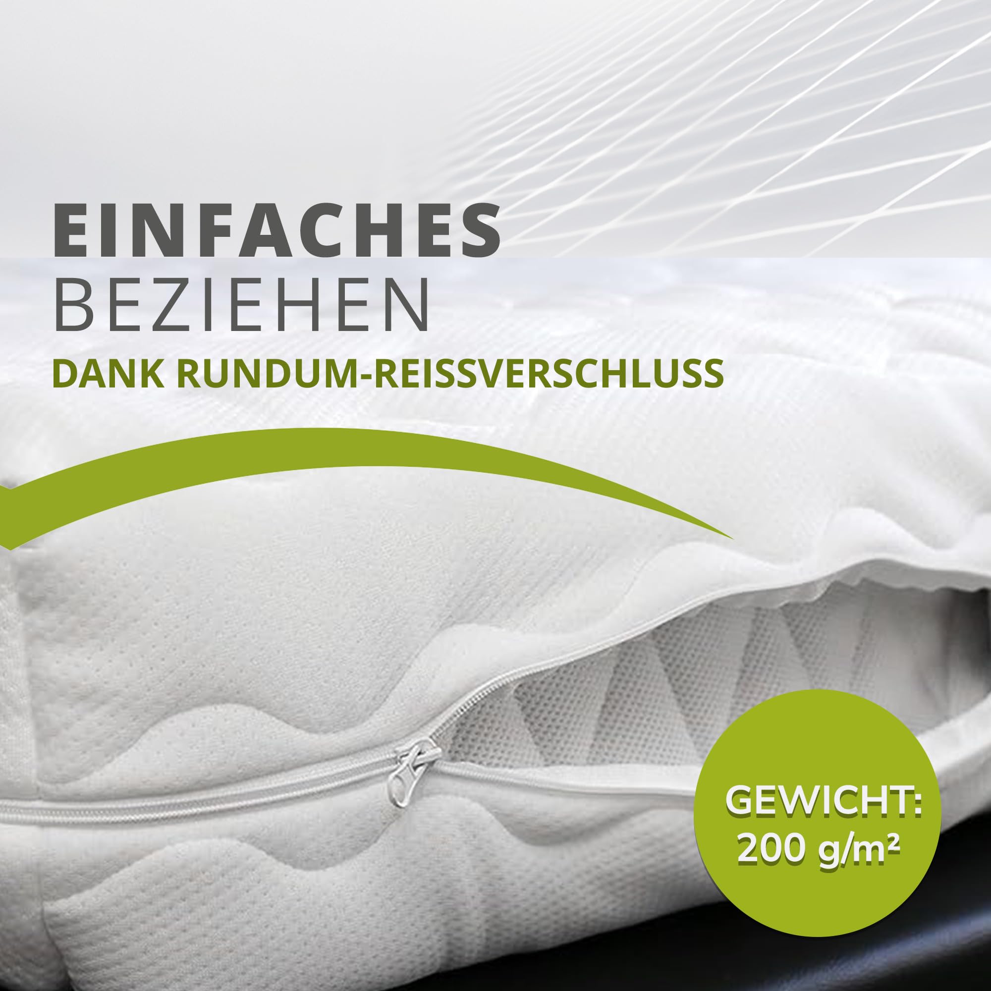 G BETTWARENSHOP – Ersatz Matratzenbezug – waschbarer Matratzenschoner mit Reißverschluss – Allergiker geeignet – Doppeltuch Bezug versteppt 90x200 cm, 20 cm Kernhöhe