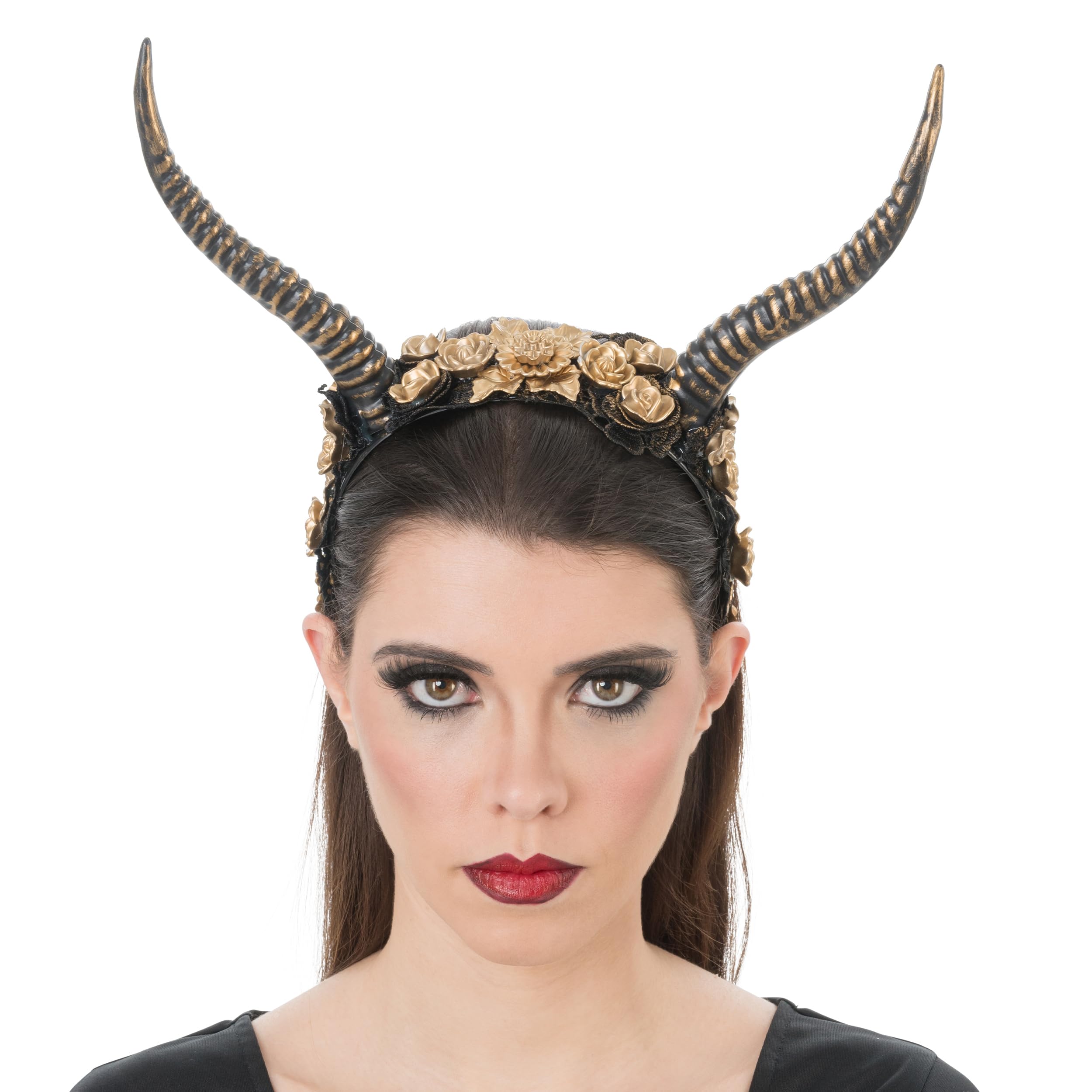 Chaks - Headband with Horns, Flower Headpiece, Fantasy Look, Cosplay Costume Accessories for Halloween and Carnival