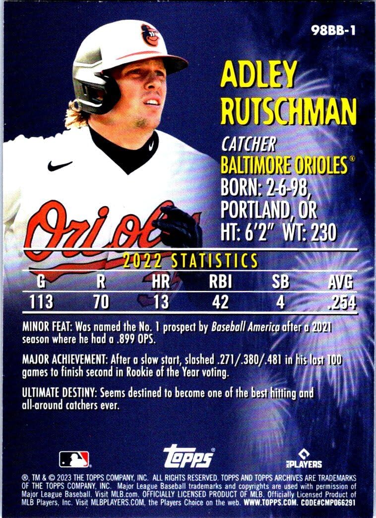 2023 Topps Archives 1998 Baby Boomers #98BB-1 Adley Rutschman Baltimore Orioles Baseball Card NM-MT