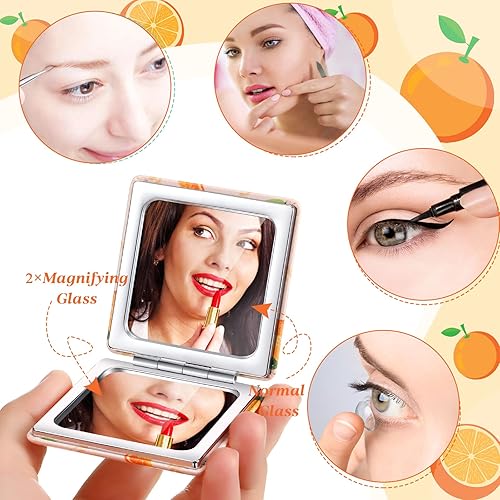 Miniatura 7 de Vicenpal Espejos compactos, espejo de bolsillo pequeño, diseño de frutas, mini aumento, portátil, maquillaje de piel sintética, doble cara para
