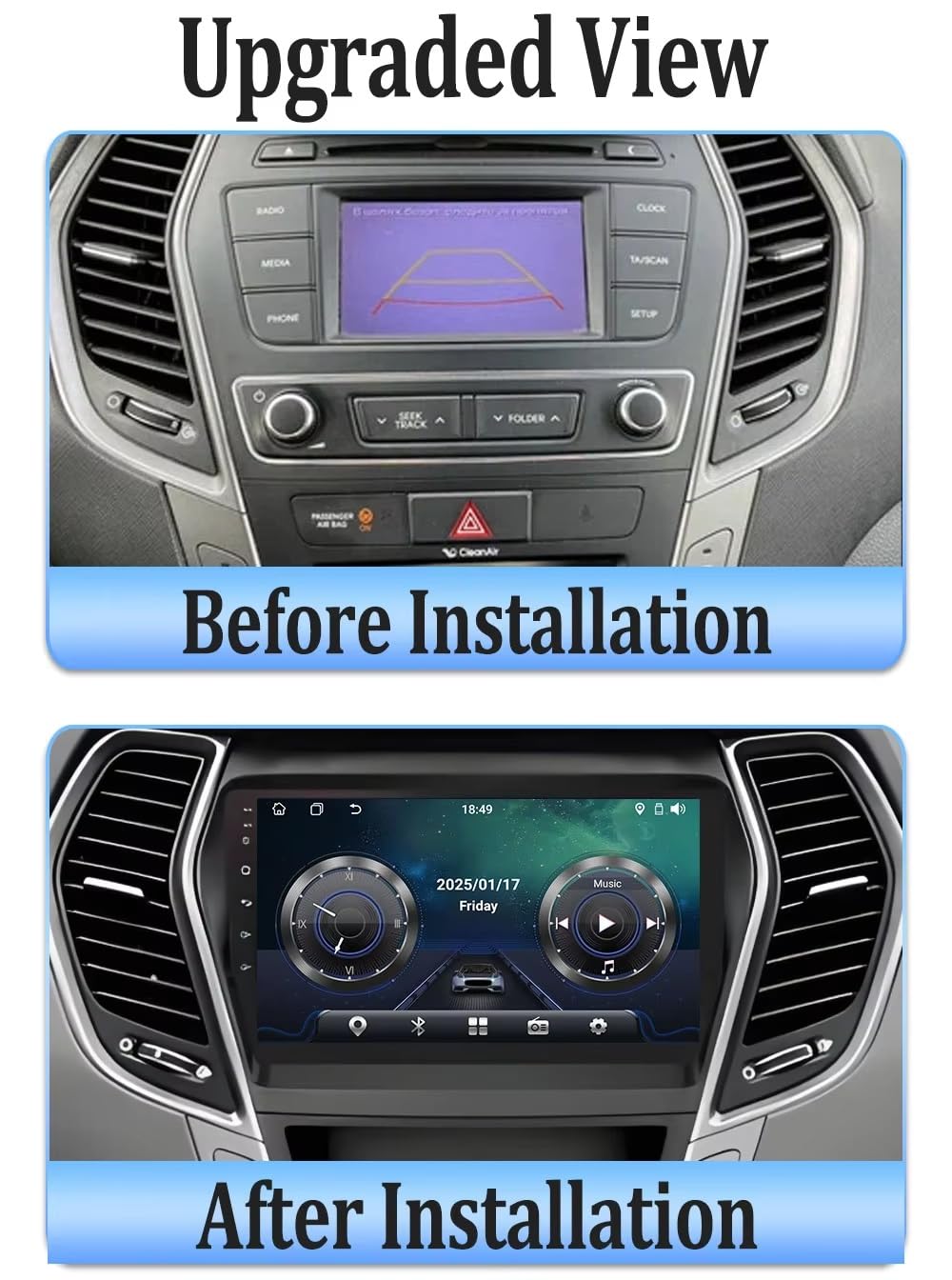Touchscreen Stereo 2 Din für Hyundai IX45 Santa Fe 2013-2017 mit Bluetooth Fm Radio, Mirror Link, USB, Aux, WiFi mit Bluetooth Mirror Link Am Radio, 4 Kern 2G+32G